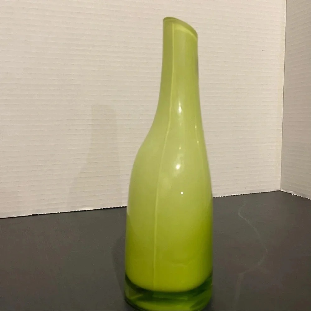Vintage Ikea Okkso Cased Lime Green Glass Vase 8” Tall